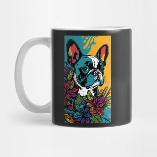 French Bulldog Vibrant Tropical Flower Tall Retro Vintage Digital Pop Art Portrait 4 Mug